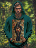 Men's Vintage Flowers Dark Art Raven Print Casual Hoodie