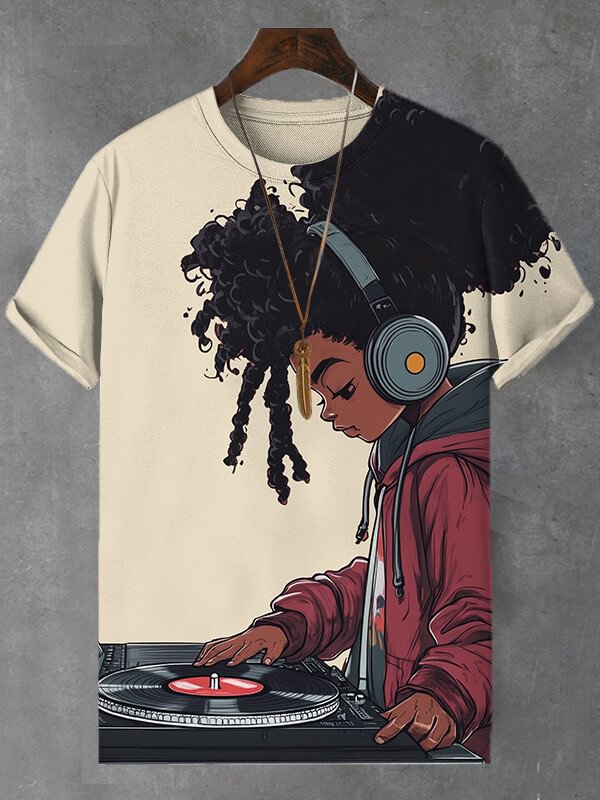 Men's Afro Music Lover Print Casual T-Shirt