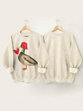 Women's Valentine's Day Love Duck Graphic Print Cotton Long Sleeve T-Shirt Thin Sweatshirt