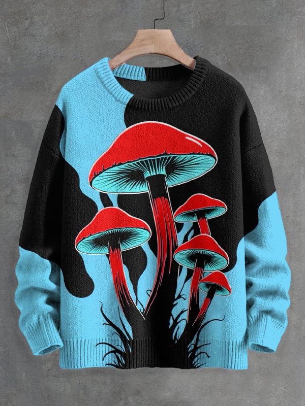 Men's Neon Mushroom Art Print Knit Sweatshirt