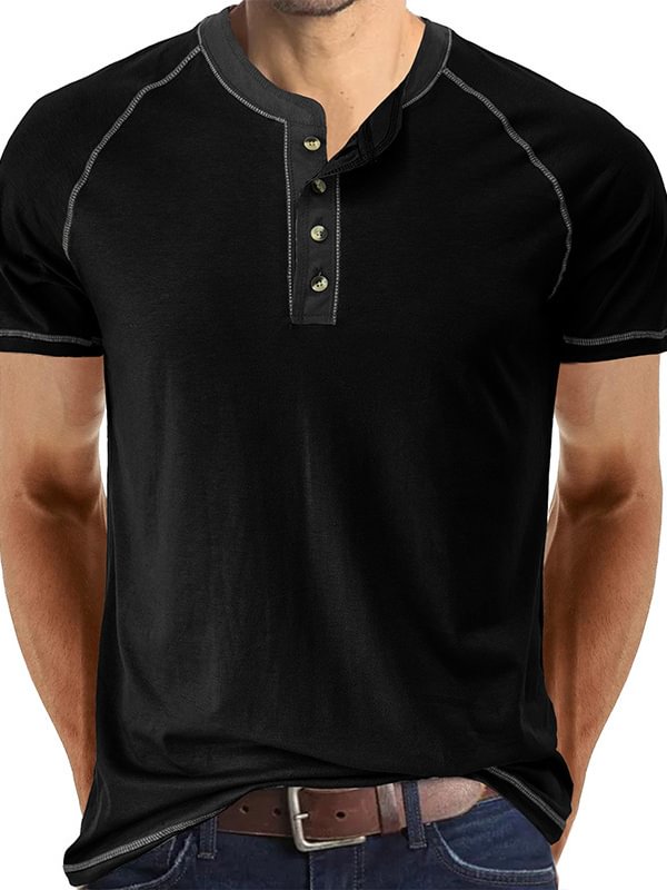 Men's Casual Half Button Short Sleeve Slim Fit Henley T-Shirt