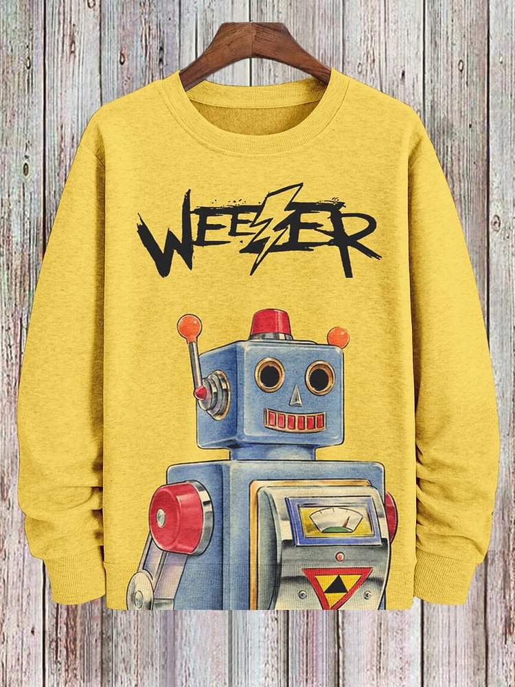 Men's Weezer Robot Rock Music Print Casual Sweatshirt