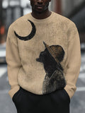 Men's African Old Man And The Moon Art Print Knit Sweatshirt