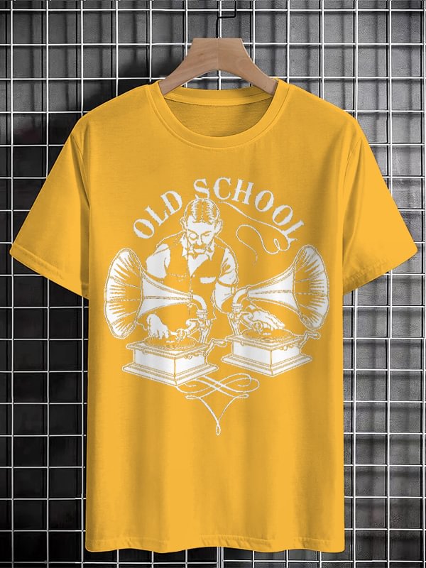 Men's Retro Music Slogan Old School Print Cotton Casual T-Shirt