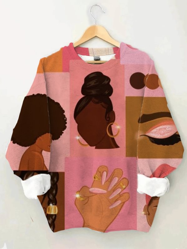 Women's Fashion Black Women Colorblock Print Casual Sweatshirt