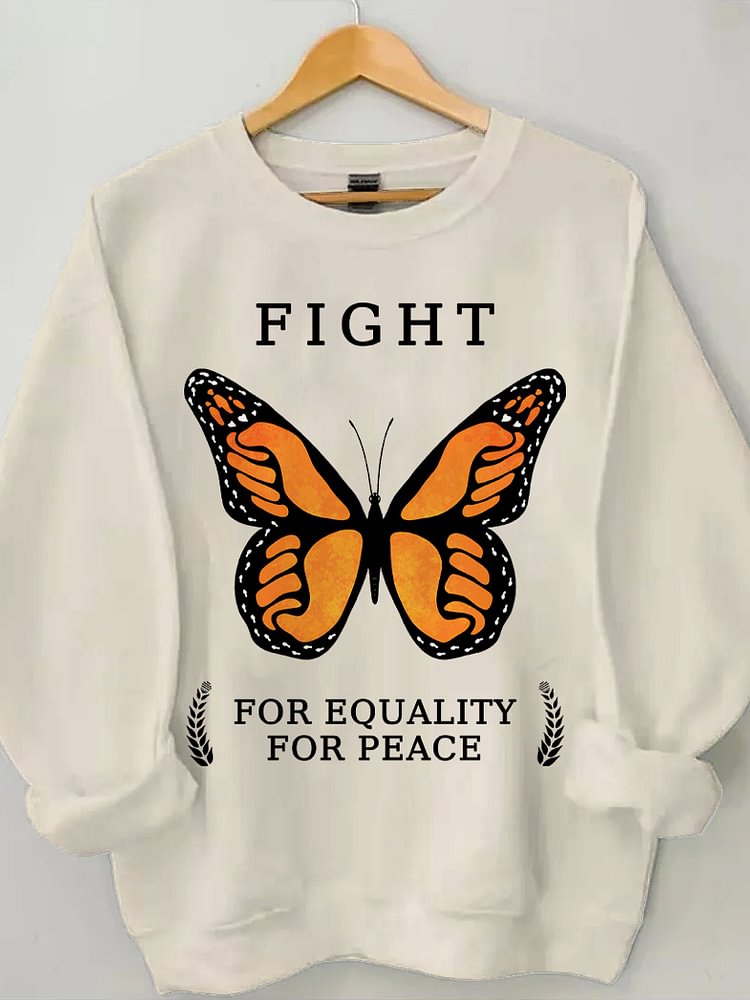 Women's Fight For Equality For Peace Butterfly Print Cotton Long Sleeve T-Shirt Thin Sweatshirt