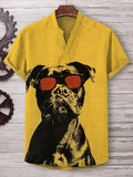 Men's Dog With Sunglasses Ink Painting Print V Neck T-Shirt