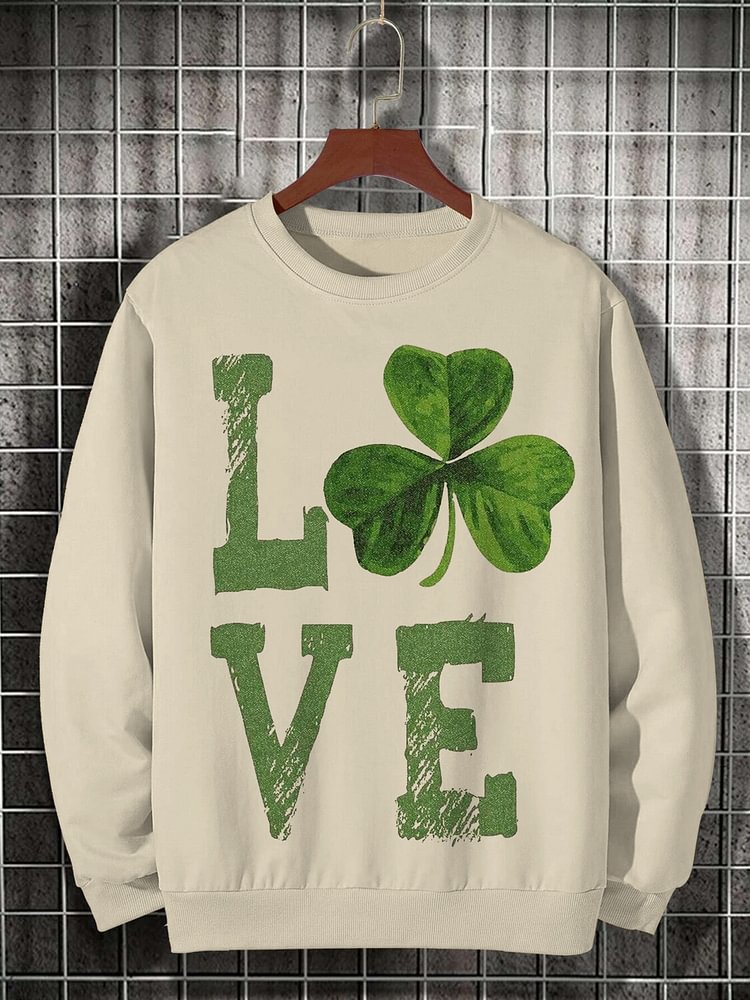 Men's St. Patrick's Day Shamrock Love Print Cotton Casual Sweatshirt