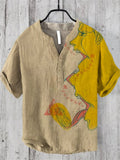 Men's Hippie Fun Art Printed Half-Button Linen Blend Shirt