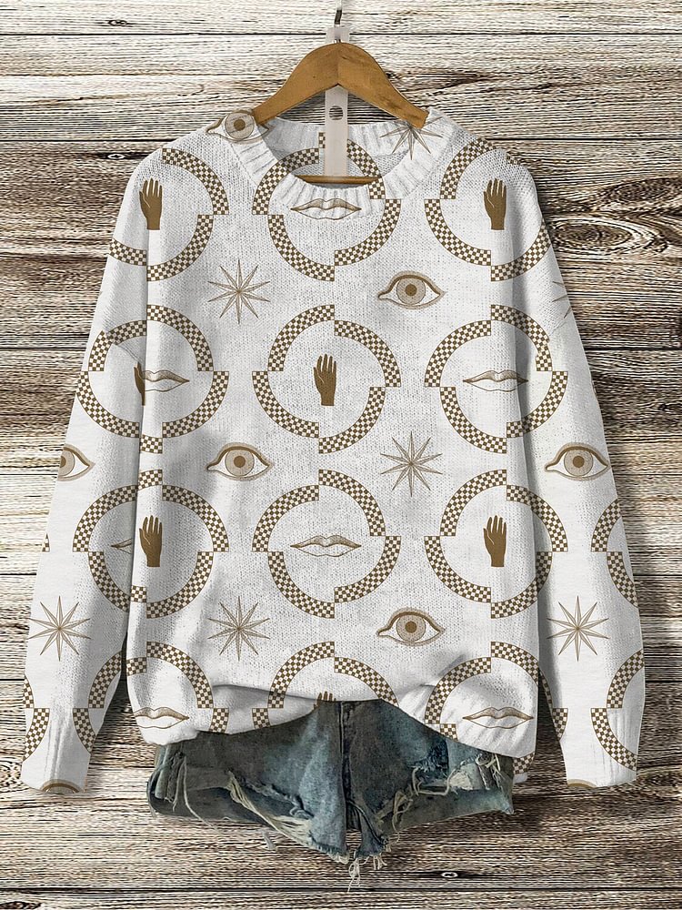 Women's Evil Eye Pattern Art Print Knit Sweatshirt