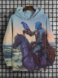 Men's Knight And Eagle Print Casual Hoodie