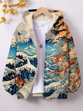 Women's Great Waves Japanese Art Print Hooded Zip Up Jacket