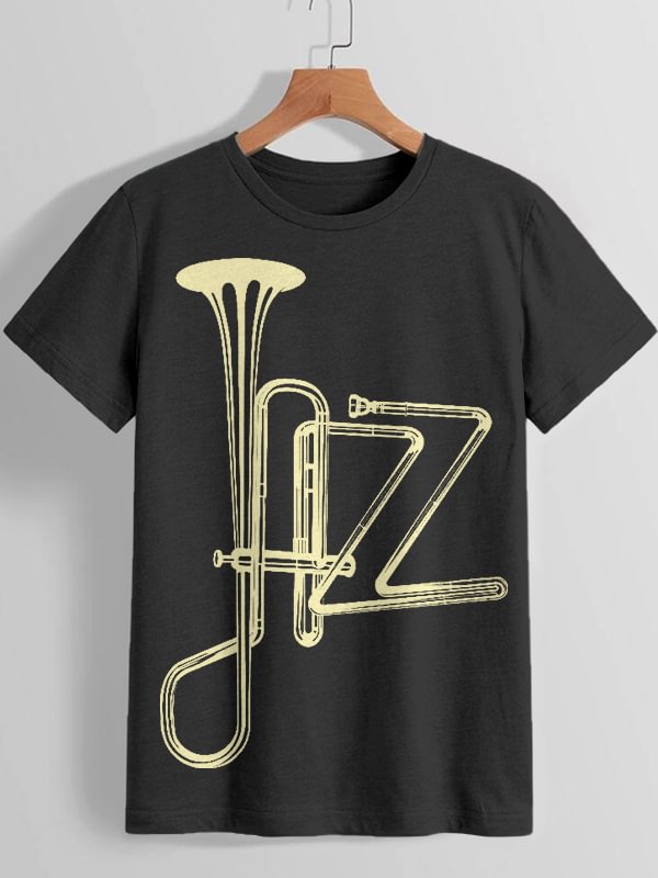 Women's Jazz Orchestral Instrument Abstract Art Print Cotton Casual T-Shirt