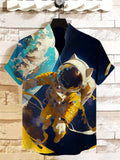 Men's Space Astronaut Cat Pattern Art Print Casual Shirt
