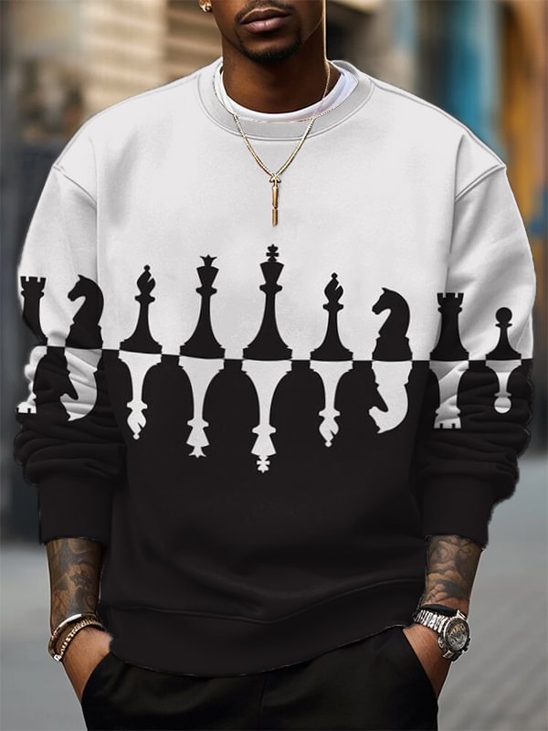 Men's Chess Graphic Geometric Art Print Casual Sweatshirt