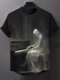 Men's Dark Horrible Ghost Pianist Art Print T-Shirt