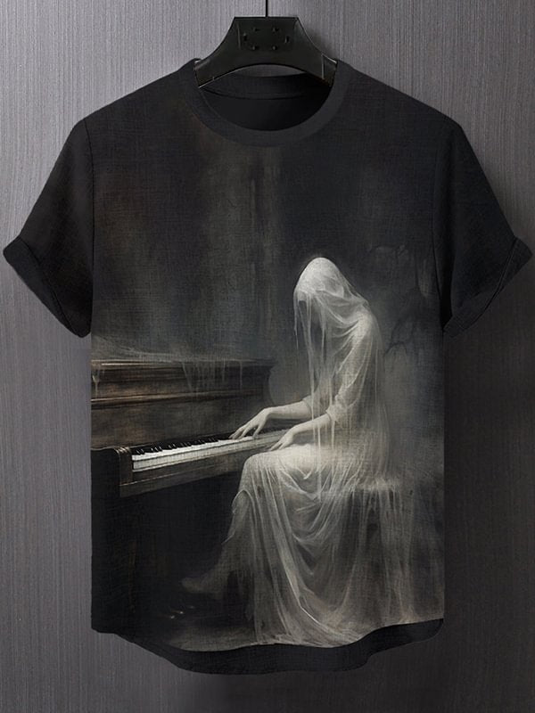 Men's Dark Horrible Ghost Pianist Art Print T-Shirt