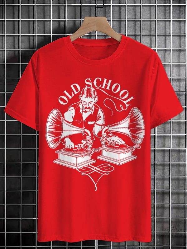 Men's Retro Music Slogan Old School Print Cotton Casual T-Shirt