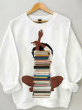 Women's Reading Lover Graphic Print Cotton Long Sleeve T-Shirt Thin Sweatshirt