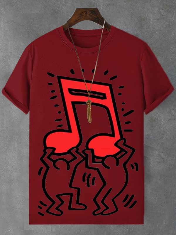 Men's Man Holding Musical Note Print Cotton Casual T-Shirt