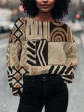 Women's Abstract Lines Geometry Print Knit Sweatshirt
