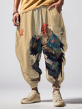 Men's Fun Rooster Samurai Ink Painting Print Loose Drawstring Waist Sweatpants