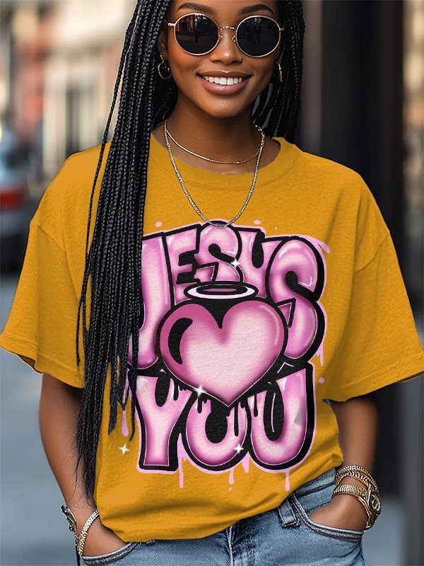 Women's Jesus Love You Print Cotton Casual T-Shirt