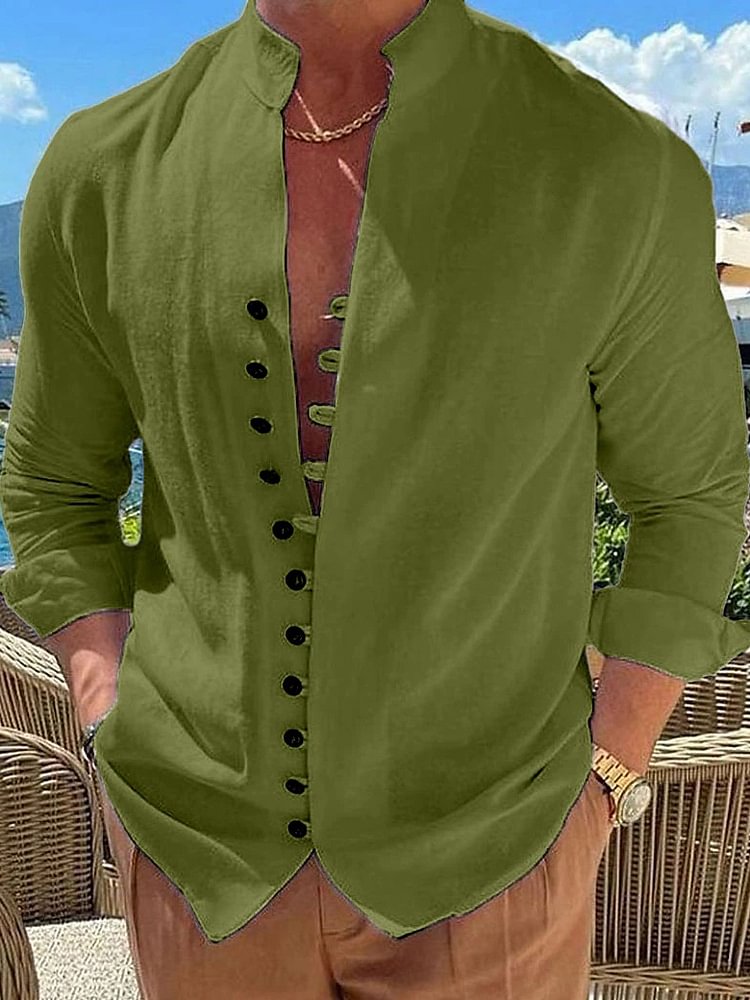 Men's Retro Cotton And Linen Casual Long Sleeve Shirt