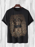 Men's Retro Calligraphy Black Fist Illustration Print T-Shirt