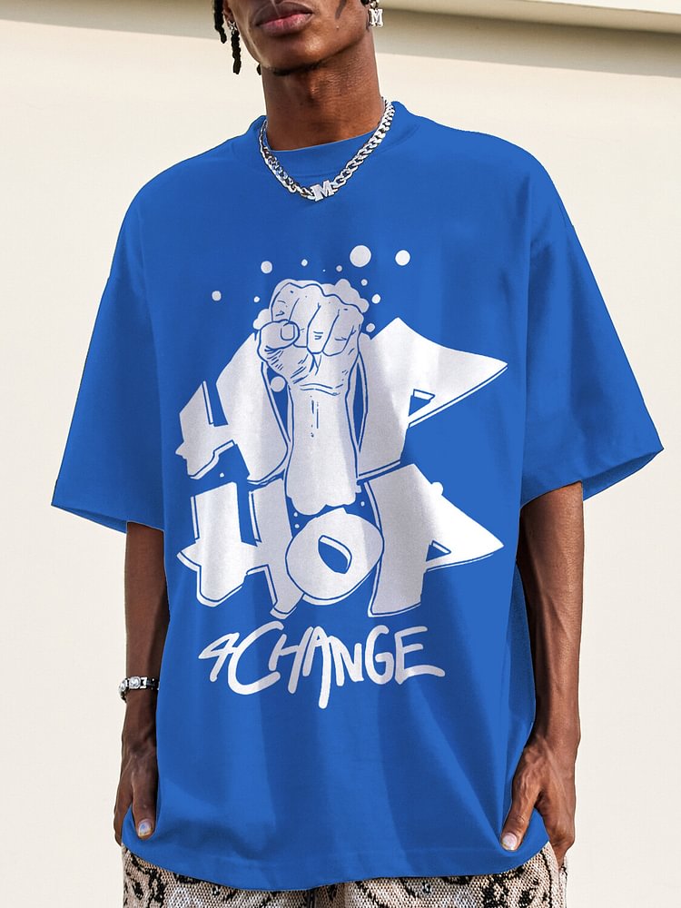 Men's Hip Hop Black Power Fist Print Cotton Casual T-Shirt