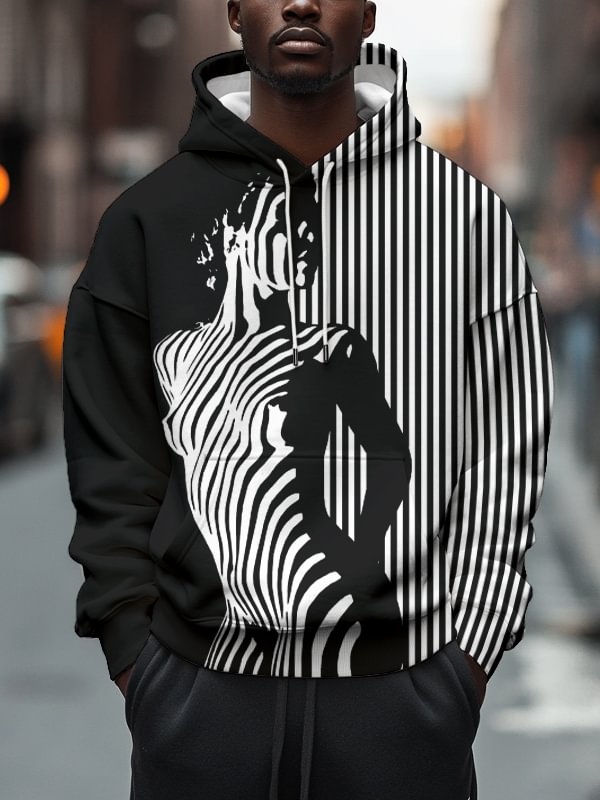 Men's Sexy Body Abstract Line Art Print Hooded Sweatshirt