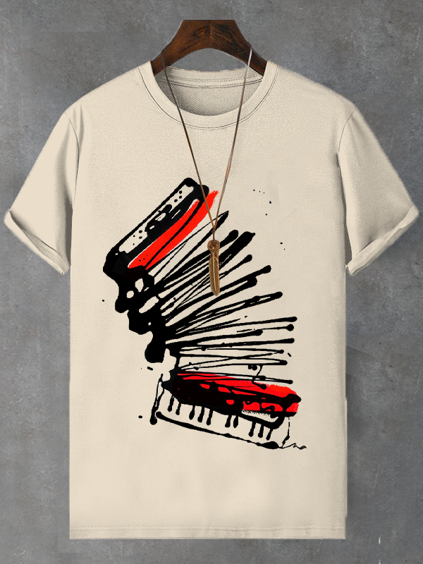 Men's Accordion Painting Graphic Print Cotton Casual T-Shirt