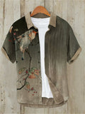 Men's Vintage Birds Art Painting Print Gradient Vacation Beach Shirt