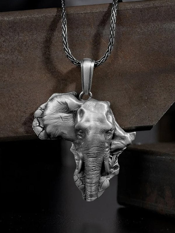 Men's Retro Punk African Elephant Head Pendant Necklace