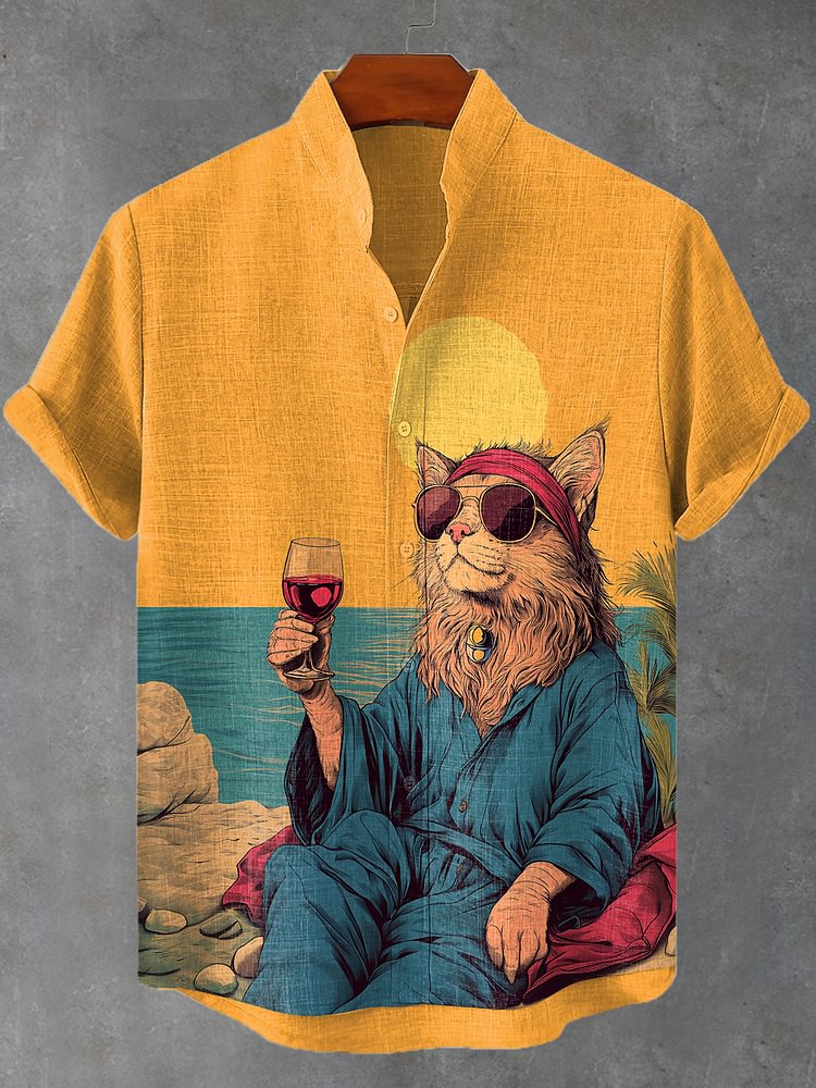 Men's Free Soul Cat Art Print Shirt