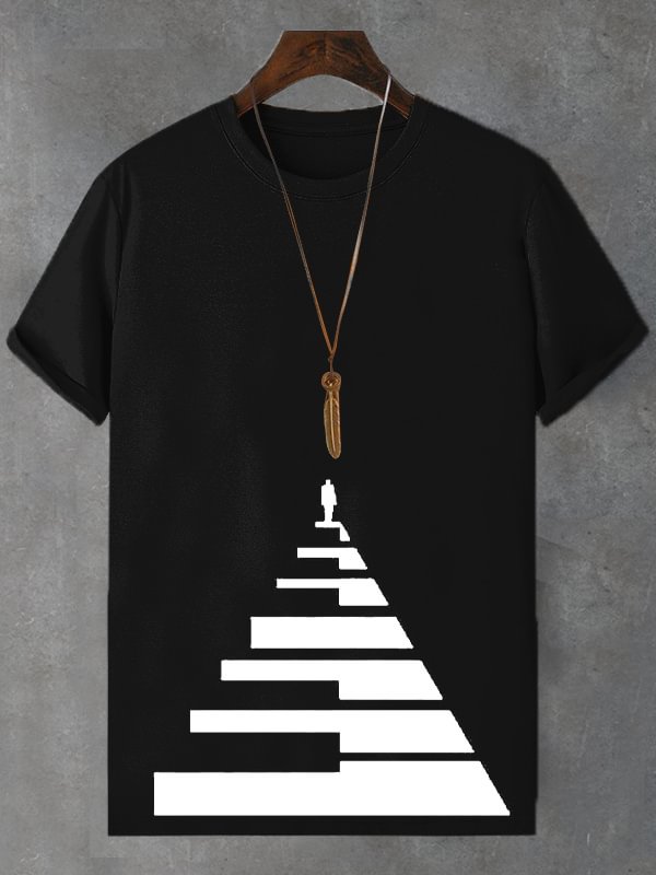 Men's Piano Key Stairs Art Print Cotton Casual T-Shirt