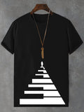 Men's Piano Key Stairs Art Print Cotton Casual T-Shirt