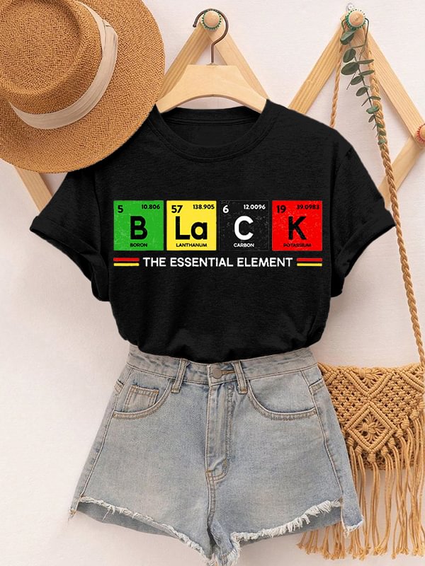 Women's Black The Essential Element Print Cotton Casual T-Shirt