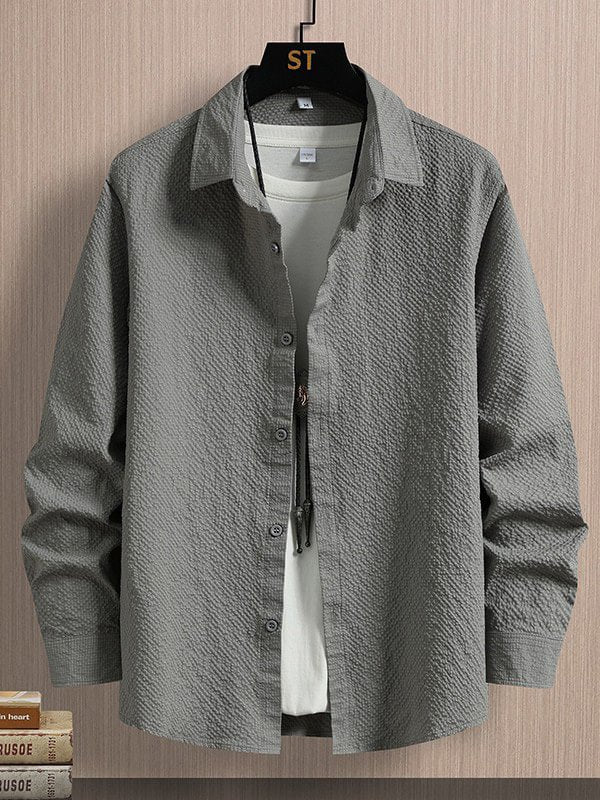 Men's Business Casual Turndown Collar Solid Color Shirt