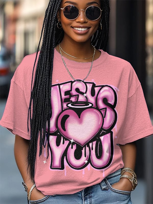 Women's Jesus Love You Print Cotton Casual T-Shirt