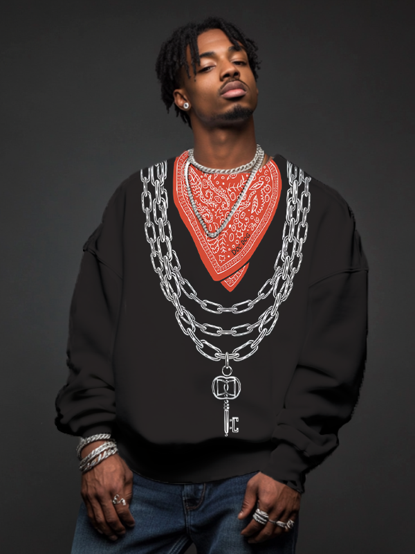 Men's Ethnic Pattern Chain Art Print Casual Sweatshirt