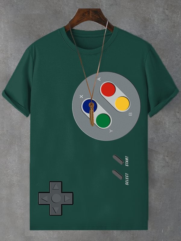 Men's Retro Fun Game Graphic Print Cotton Casual T-Shirt