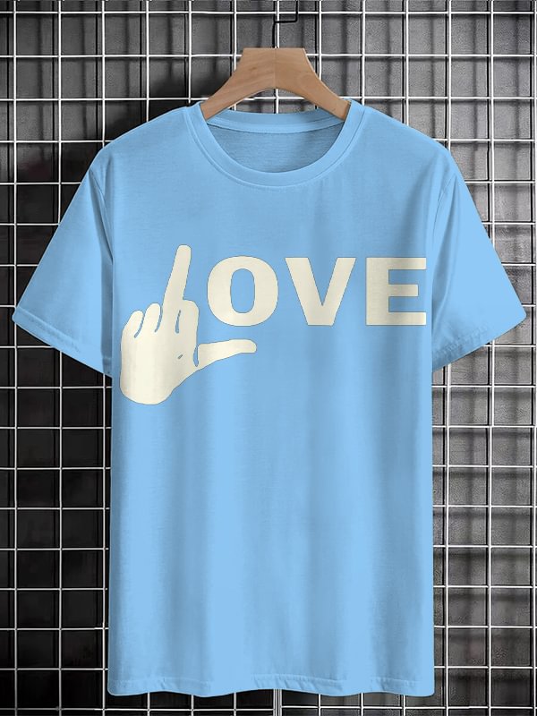 Men's Hand Sign Fuck Love Art Print Cotton Casual T-Shirt