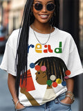 Women's Girl Reading Art Print Casual T-Shirt