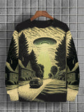 Men's UFO Sci-Fi Art Vintage Illustration Print Casual Sweatshirt