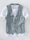 Men's Striped Single Breasted Vest Plain T-Shirt Two Piece Set