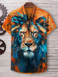 Men's Lion Oil Painting Art Print Casual V Neck T-Shirt