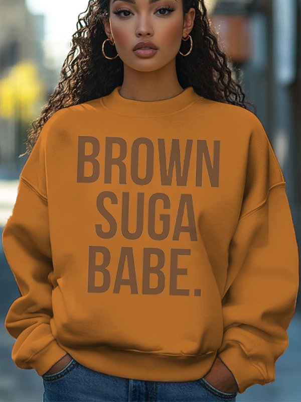 Women's Brown Suga Babe Print Cotton Long Sleeve T-Shirt Thin Sweatshirt