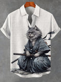 Men's Japanese Samurai Cat Saber Art Print Casual Shirt