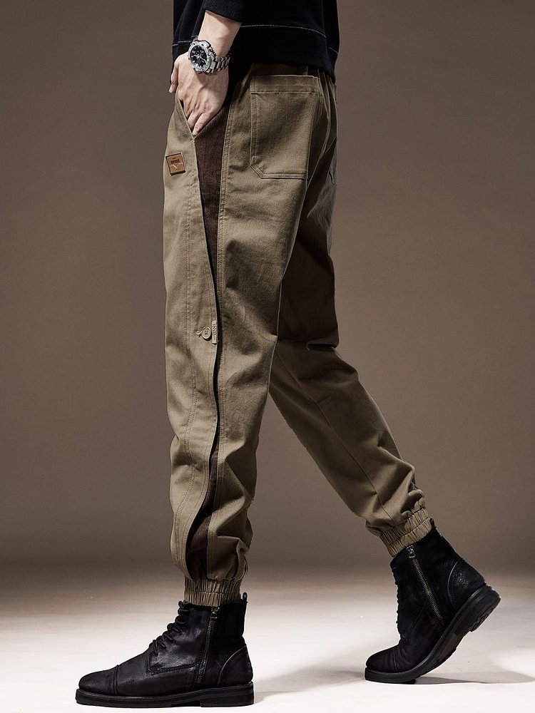 Men's Slant Pocket Stitching Casual Tapered Pants